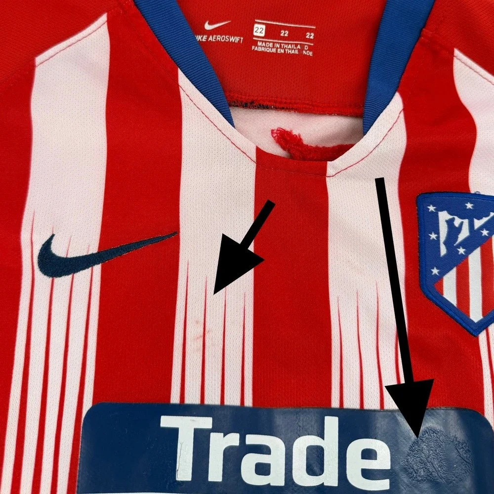 Nike‎ Atletico Madrid Jersey Kids 22 Red White 2018 Home AeroSwift Soccer Shirt